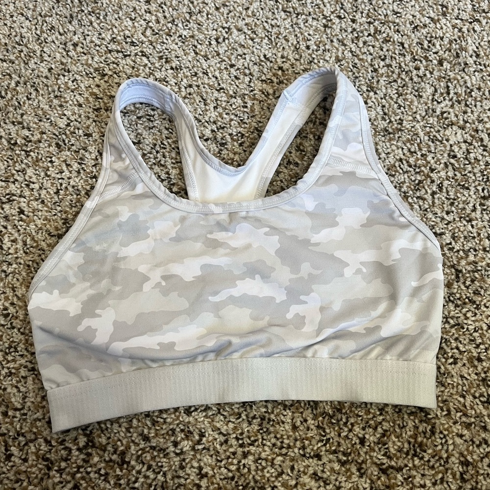Avia Light Gray & Cream Camo Racerback Sports Bra